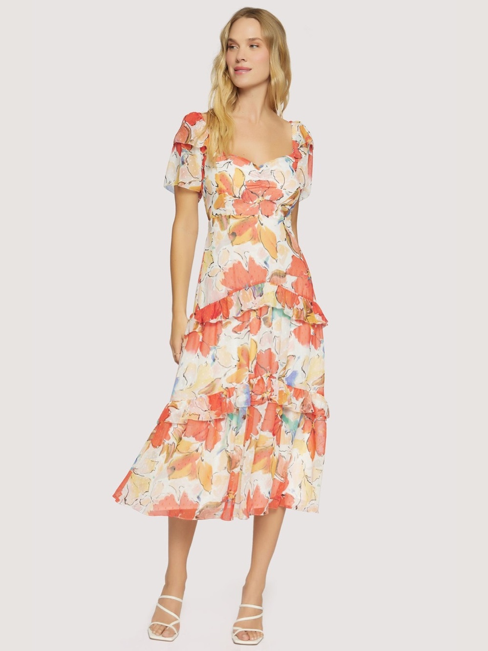 LOST + WANDER GARDEN OF GAIA MIDI DRESS RED-WHITE-FLORAL Size Small